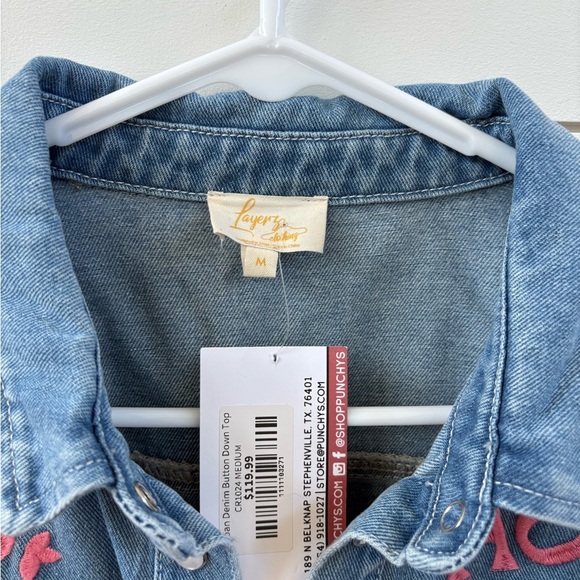 Embroidered Denim Button-Up Shirt - Picture 6 of 6